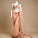 Peach Net Embroidered Saree