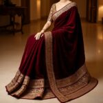 Maroon Velvet Bridal Saree